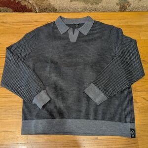 Todd Snyder Gray / Black Polo Montauk Merino Wool Long Sleeve Sweater. NWOT
